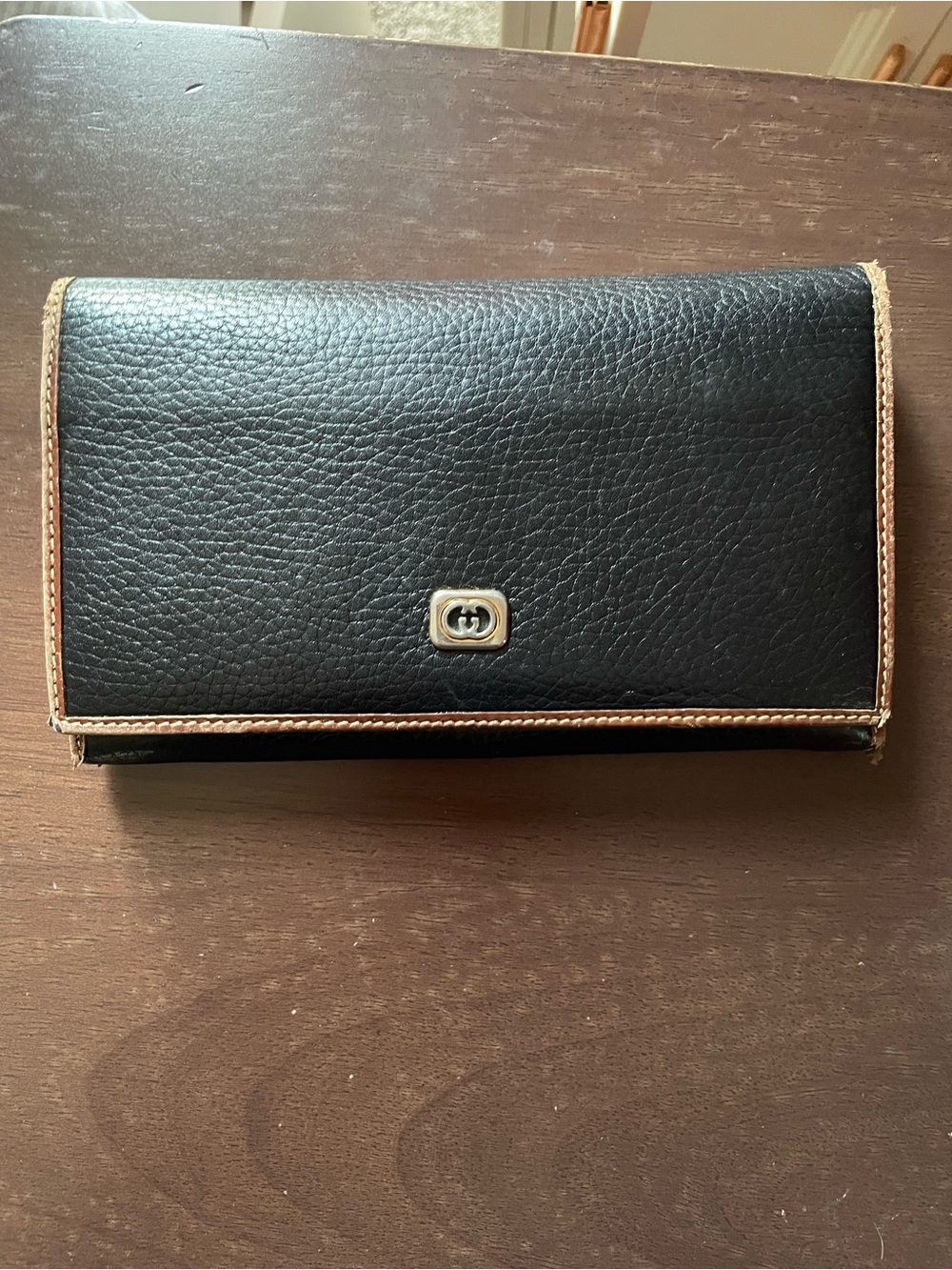 Gucci Vintage Black Leather Trifold Wallet